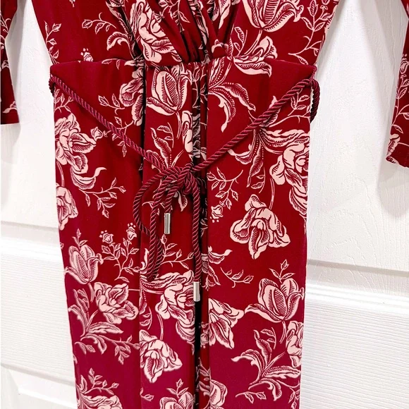 NWT Lauren Ralph Lauren Burgundy Floral Tie-Waist Midi Dress - Size 2 - Picture 5 of 6